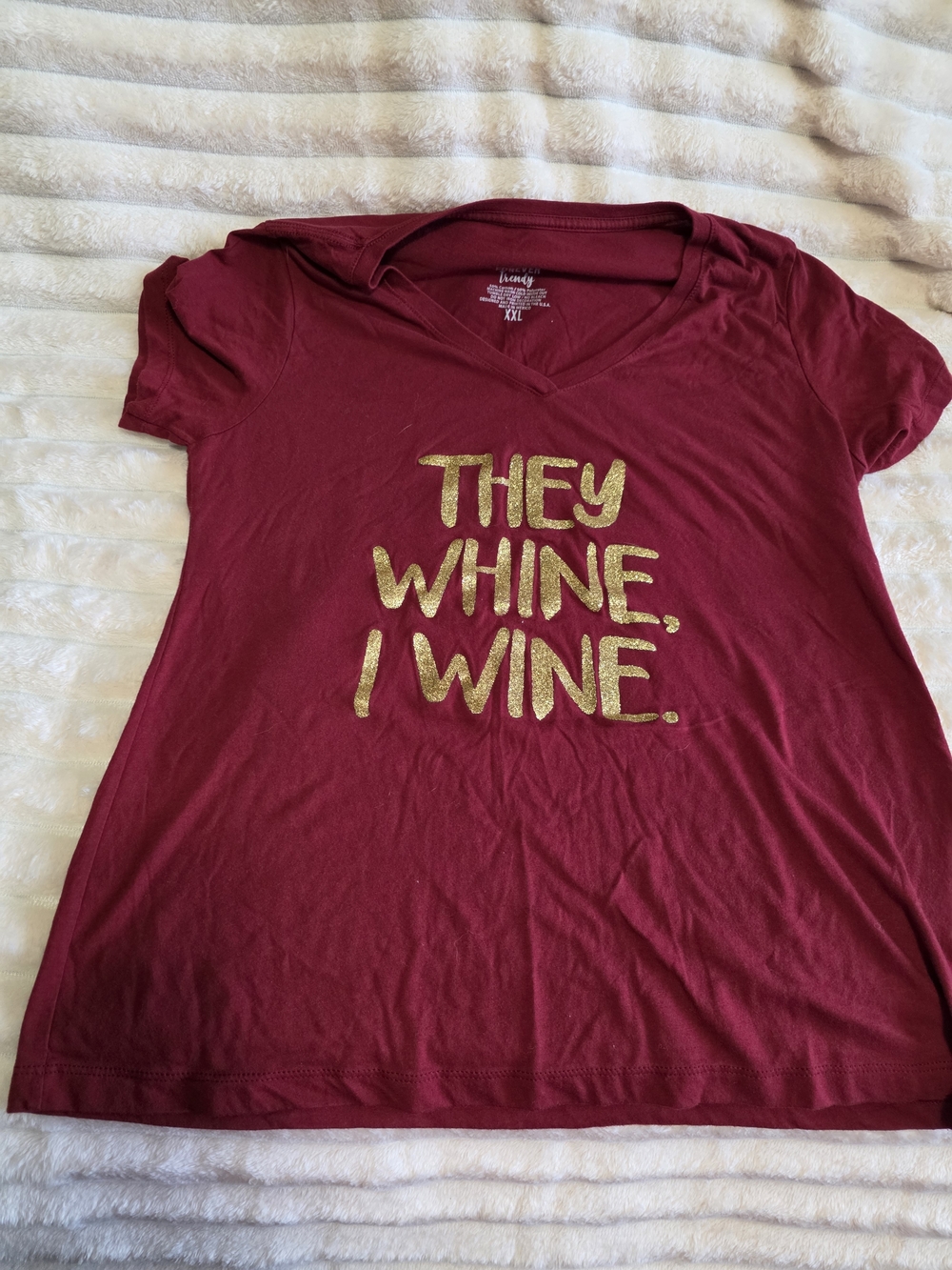 Forever Trendy Burgundy V-Neck Tee with Gold Script - Picture 2 of 8
